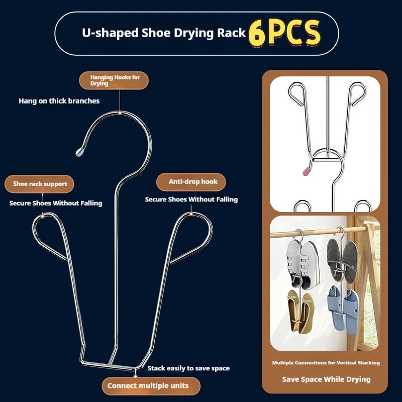 4/6pcs Windproof Rust Resistant Stainless Steel Shoe Drying