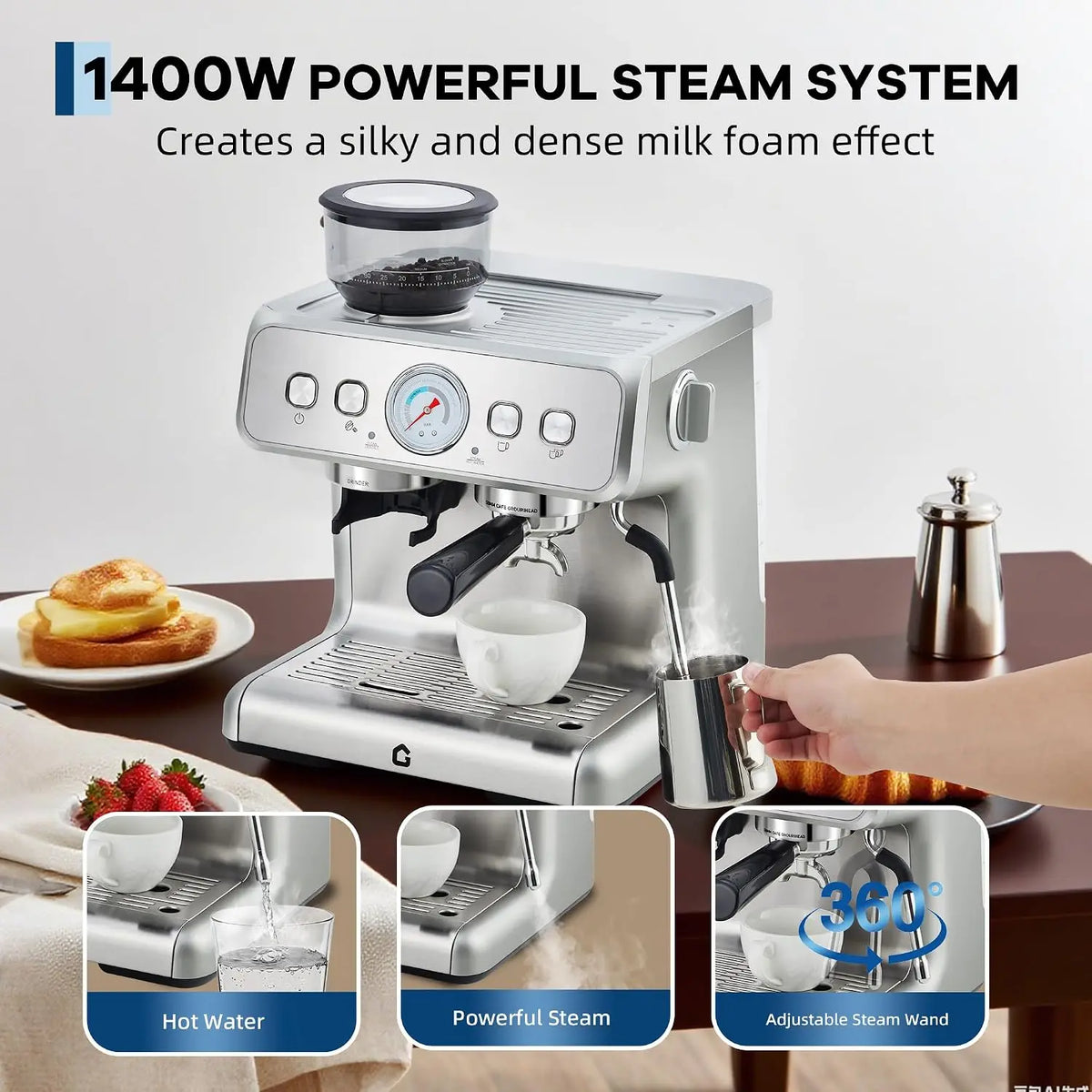 Coffee Machine Conical Burr Grinder 20 Bar Pressure