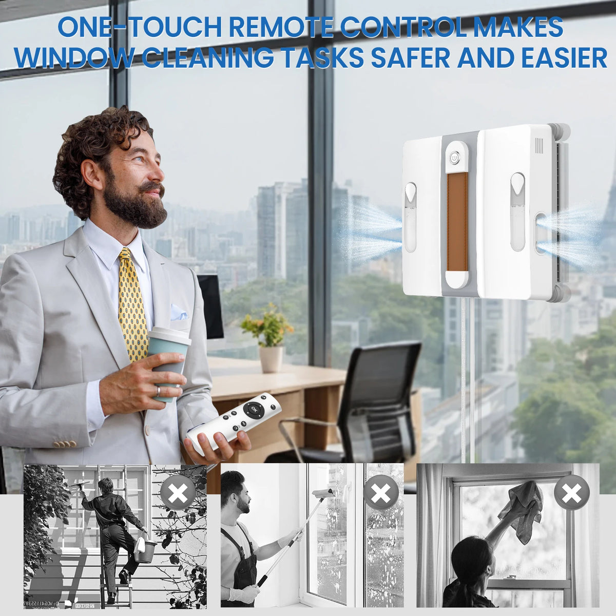 Window Cleaning Robot 4-Way Water Spray High-Rise Vacuum