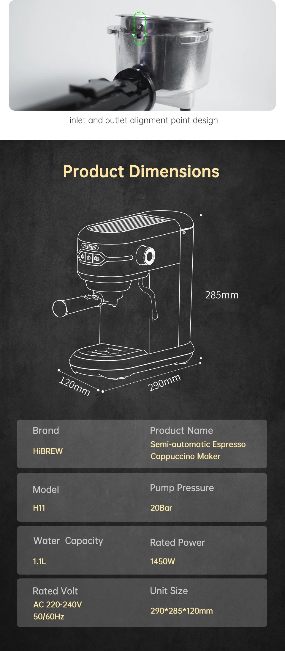 Hibrew Coffee Maker Cafetera 20 Bar Inox Semi