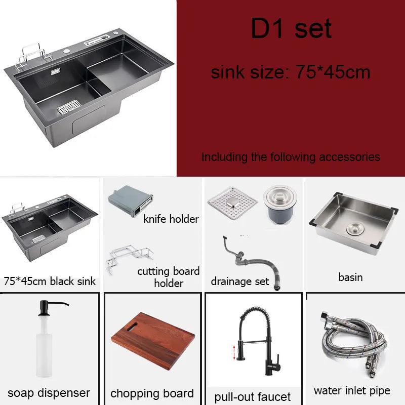 Black High Low Sink Sink Knife Holder Vegetable