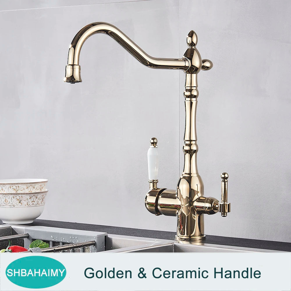 Polished Golden Filter Faucet Drinking Pure Water Tap