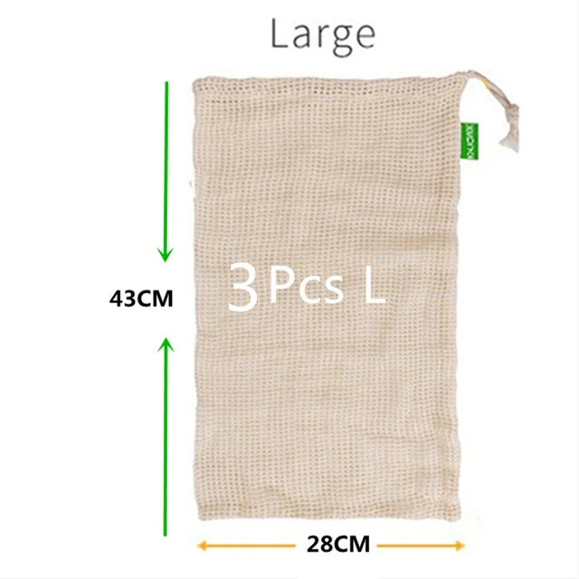 Reusable Cotton Mesh Produce Bags Vegetable Fruit Food