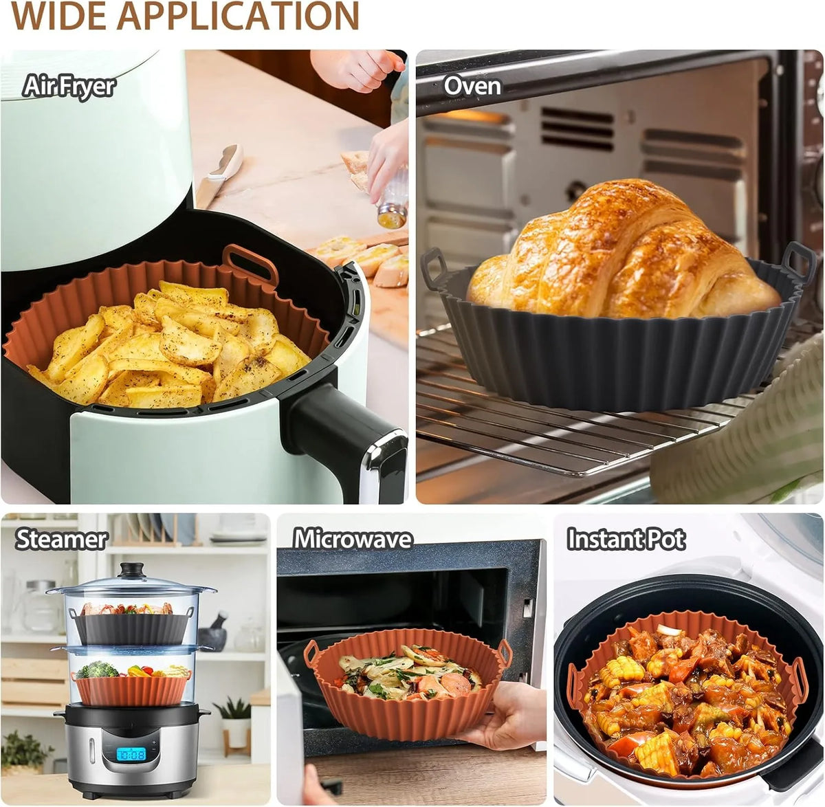 1pc Air Fryer Silicone Baking Tray Mat Circular