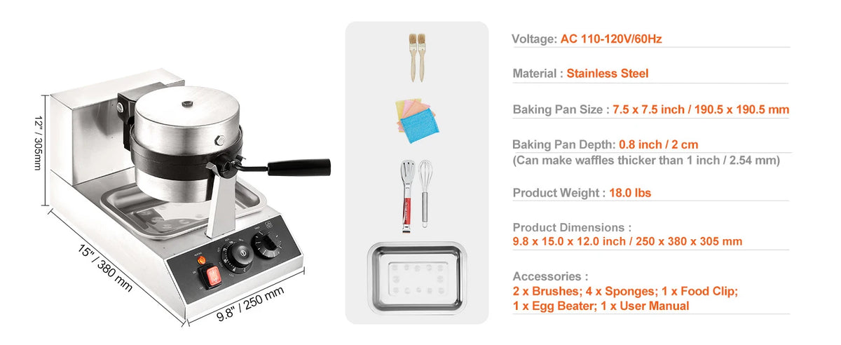 Succebuy Electric Waffle Maker Stainless Steel Round Waffle