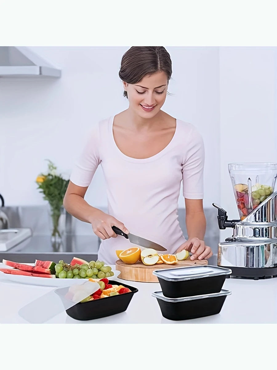 5/10/20 Pack Black Rectangular Meal Prep Containers Lids
