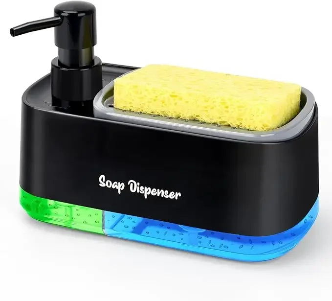 Dual Pump Soap Dispenser 3-In-1 Organizer Sponge Storage