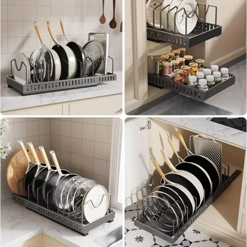 Pull Out Cabinet Storage Organizer Sliding Pot Lid