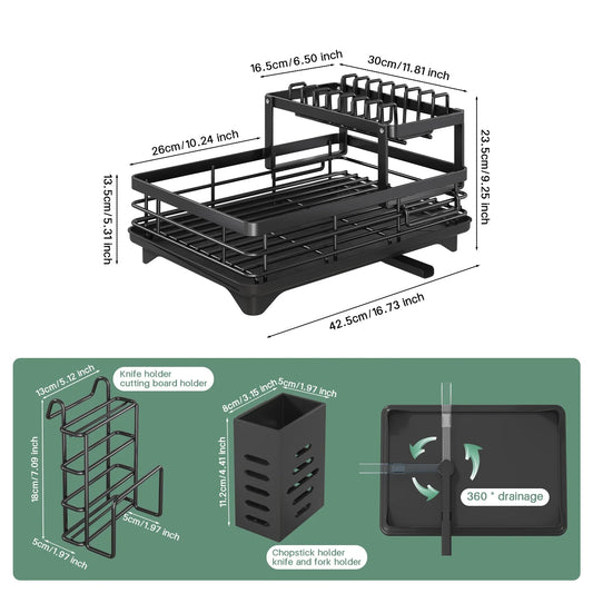 2-Layer Dish Drain Rack Is Suitable Countertop Metal