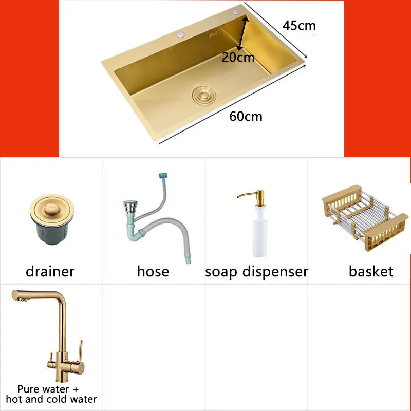 Gold Sink Above Counter 304 Stainless Steel Bowl