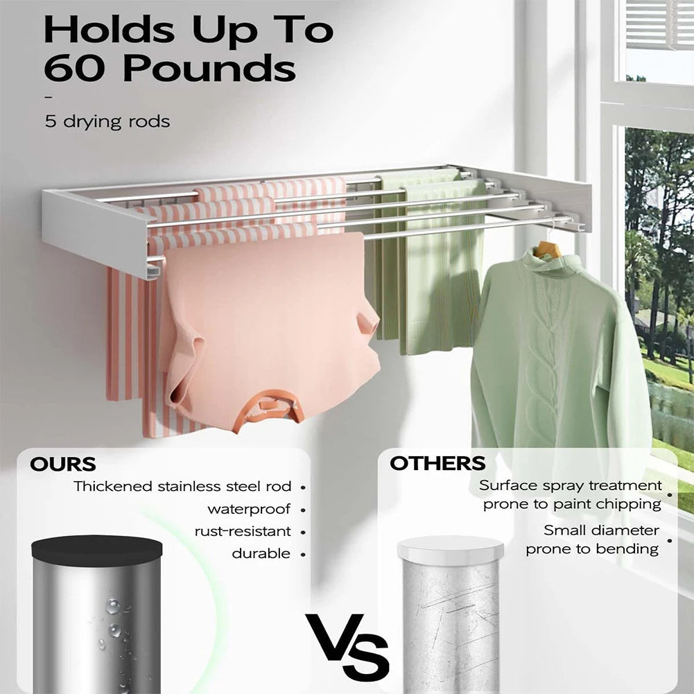 Wall Mounted Clothes Drying Rack Indoor Retractable Collapsible