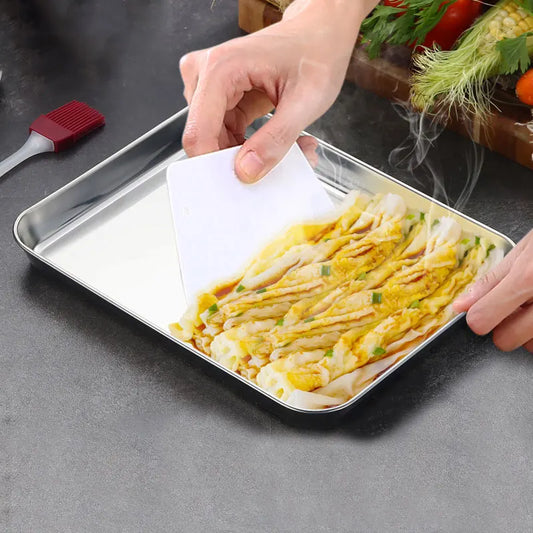 1pc Stainless Steel Vermicelli Dish Thickened Rectangular Flat