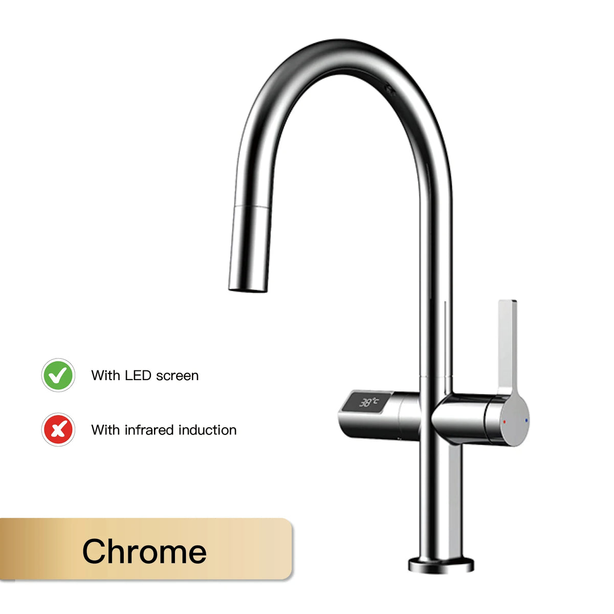 Light Luxury Gun Gray Brass Faucet Digital Display