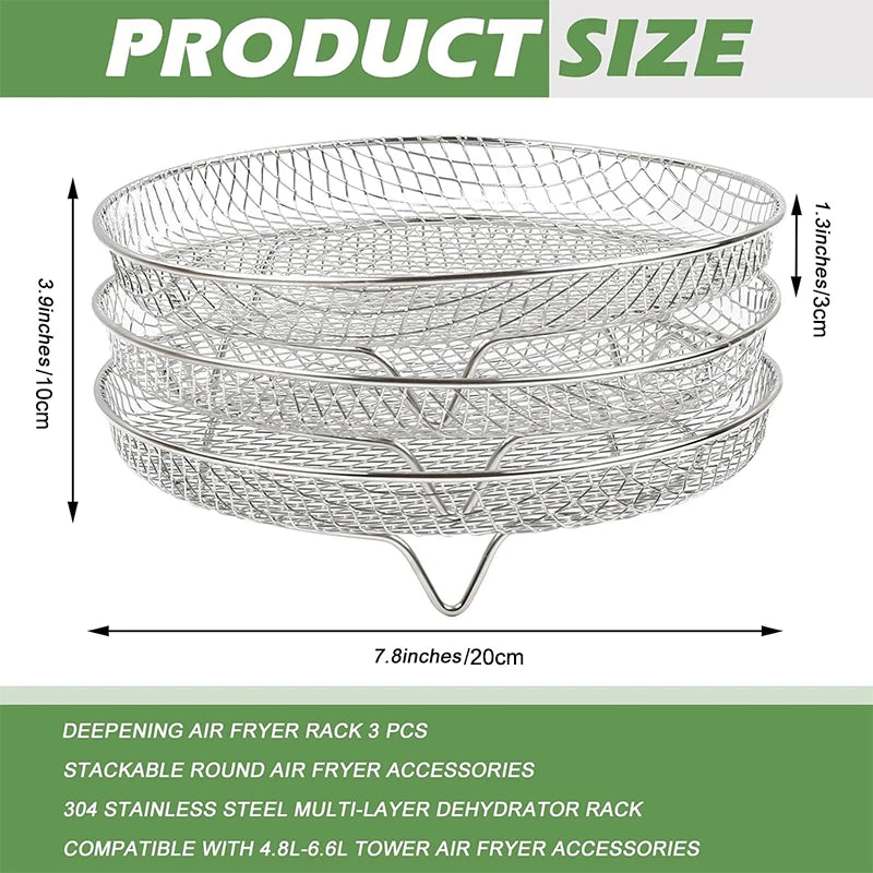 3-Layers Air Fryer Rack Stackable Grilling 304 Stainless
