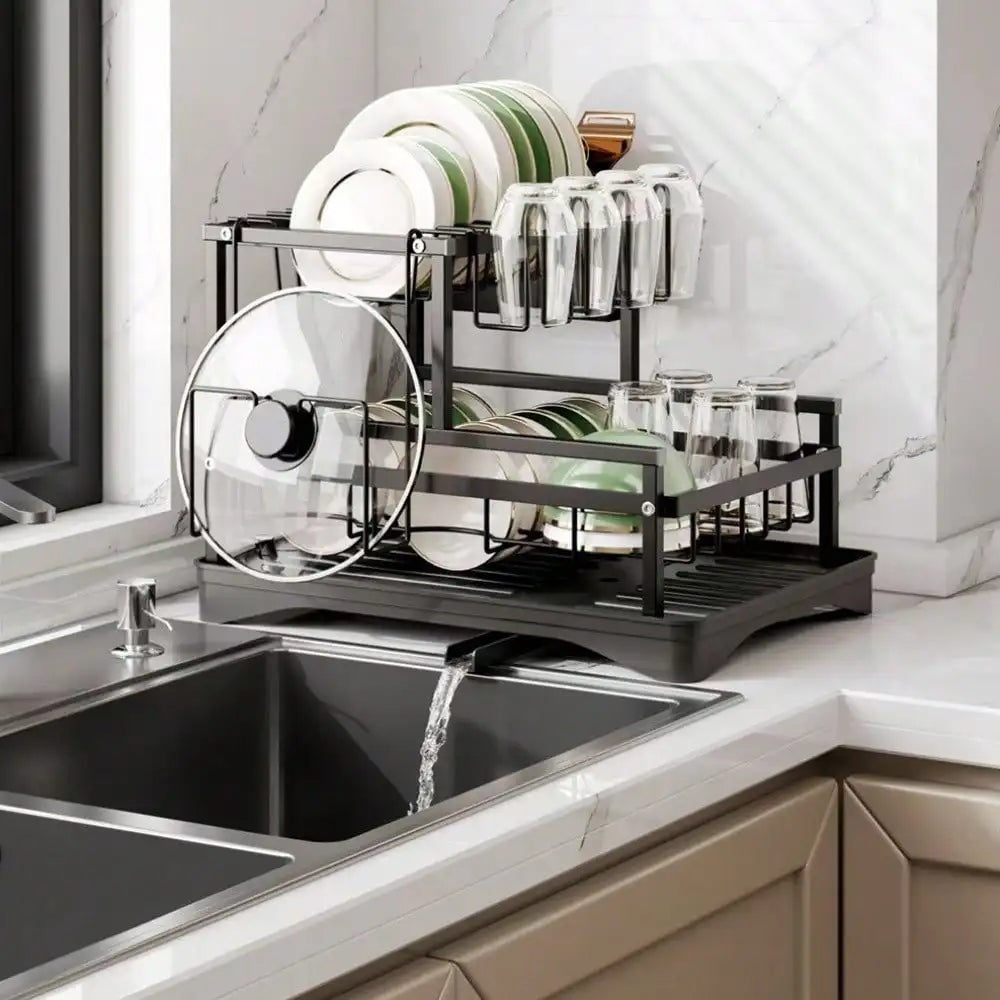 Tier Dish Drying Rack Drain Tray Large Countertop