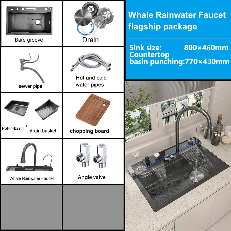 Waterfall Sink Digital Display Faucet Wash Dish Vegetables