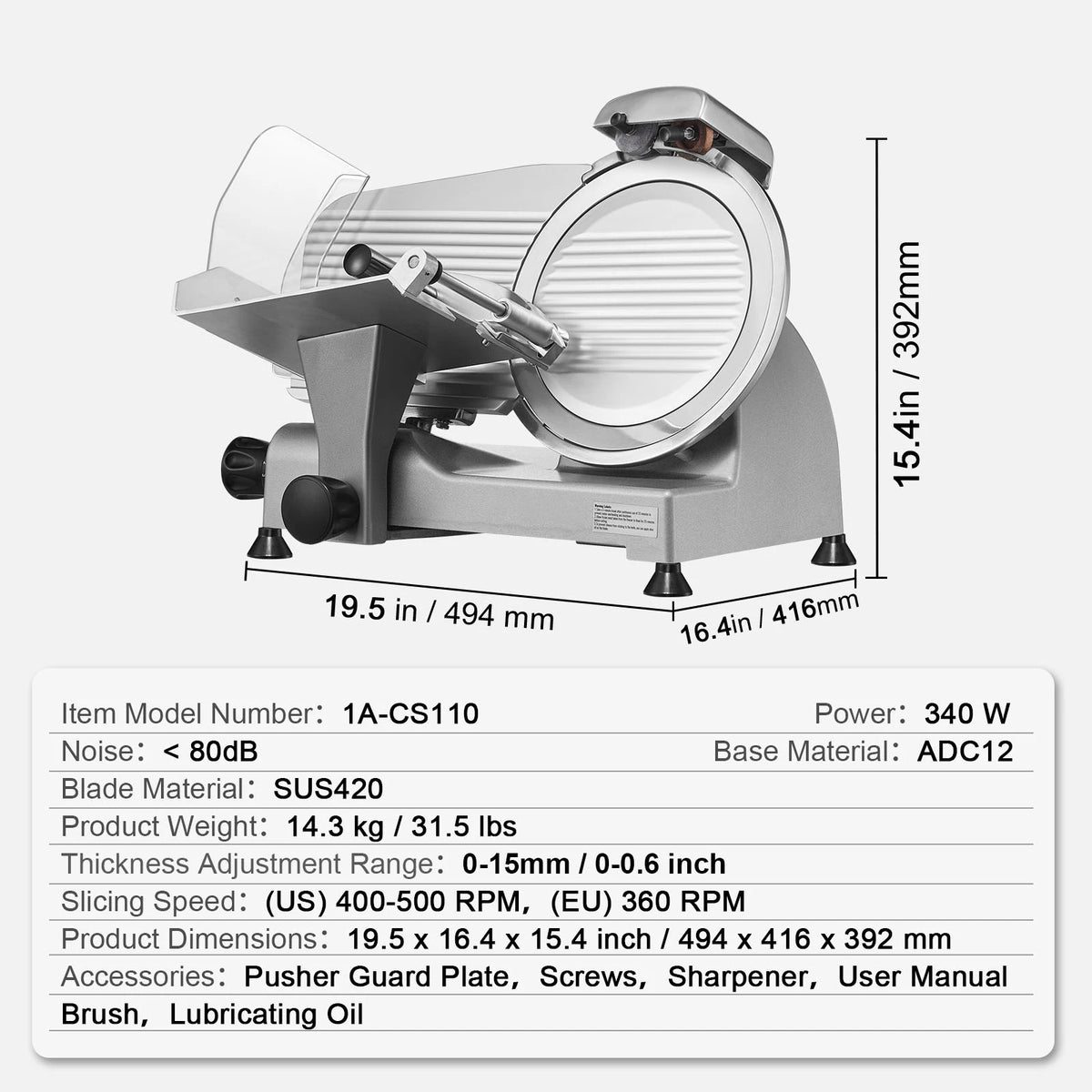 Succebuy Meat Slicer 8/10inch Carbon Steel Blade Electric