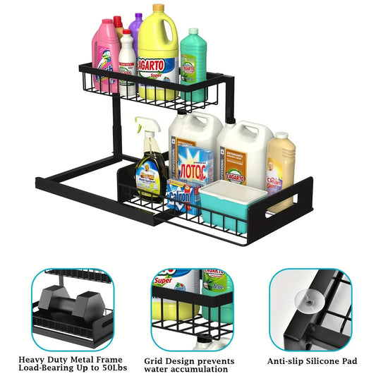 Under Sink Organizer Pull Out Cabinet Organizer Tier