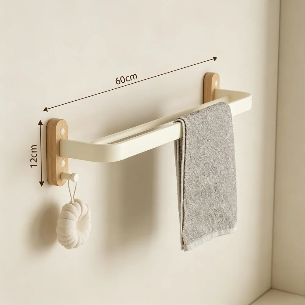 White Walnut Wood Bathroom Hardware Towel Rack Organizer