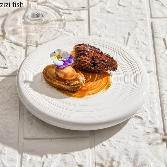 Brushed Circular Plate Ceramic Steak Plate Dessert Sushi