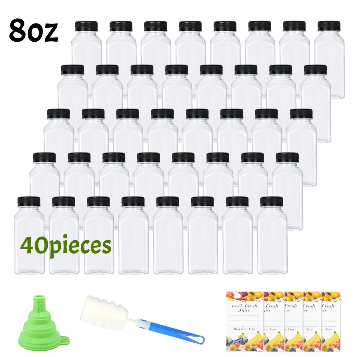 20-80pcs Plastic Juice Bottles 8/12oz Reusable Juice Bottles