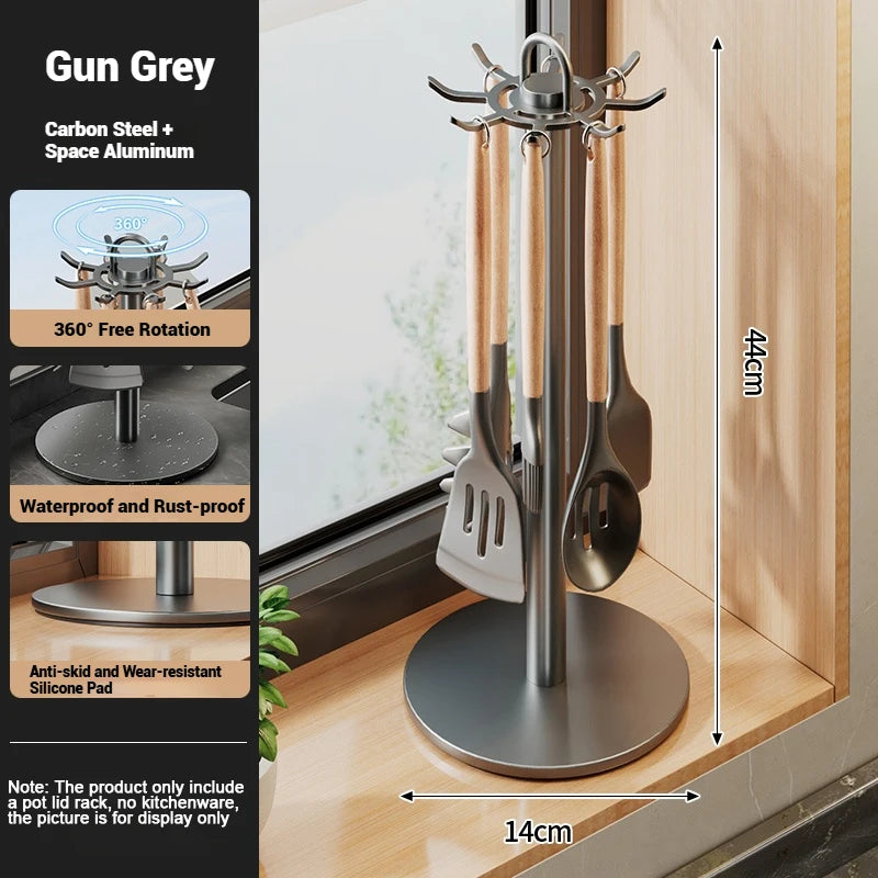 Utensil Stand Rotating Storage Hanger Hooks Countertop