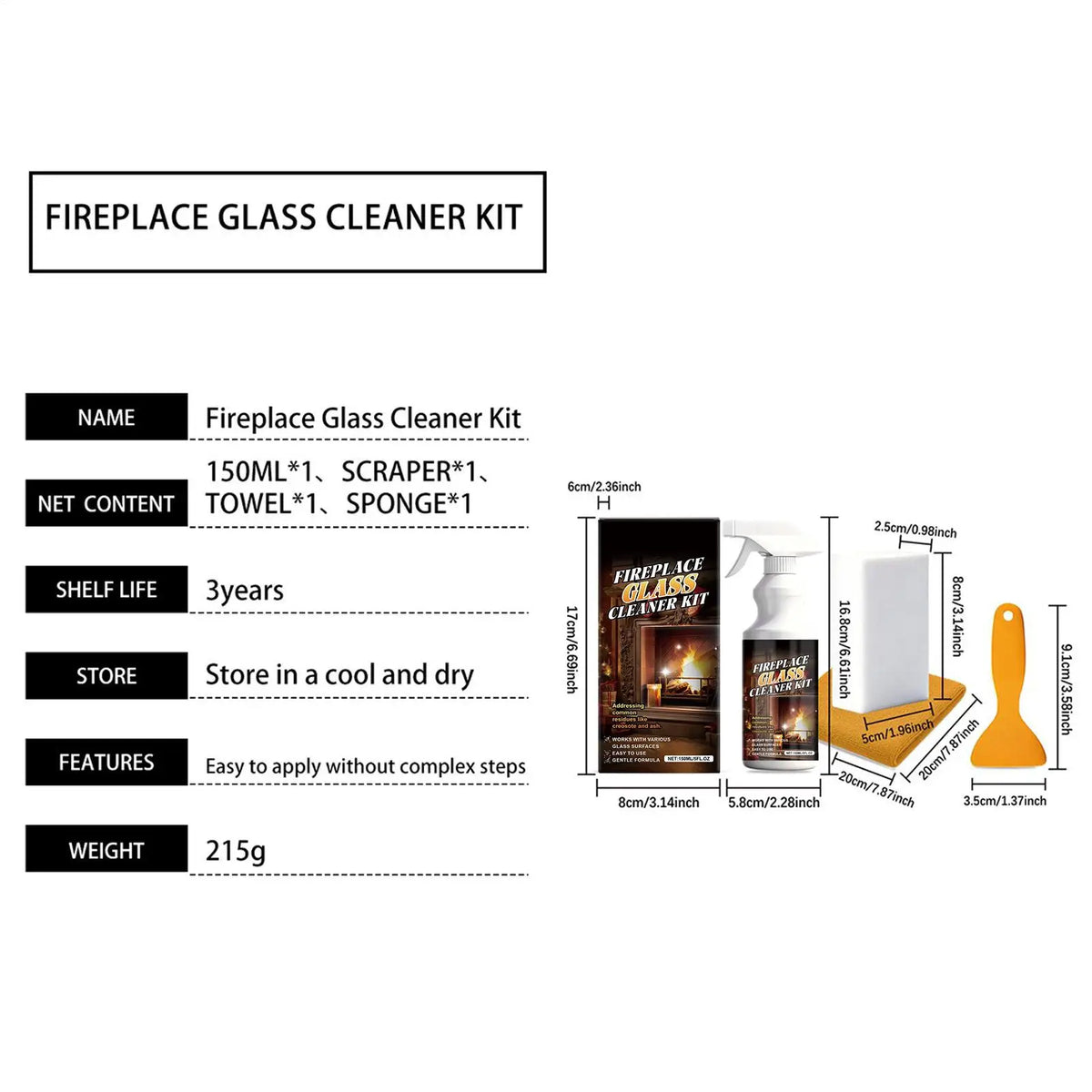 150ml Fireplace Glass Cleaner Heavy-Duty Cleaning Agent Remove