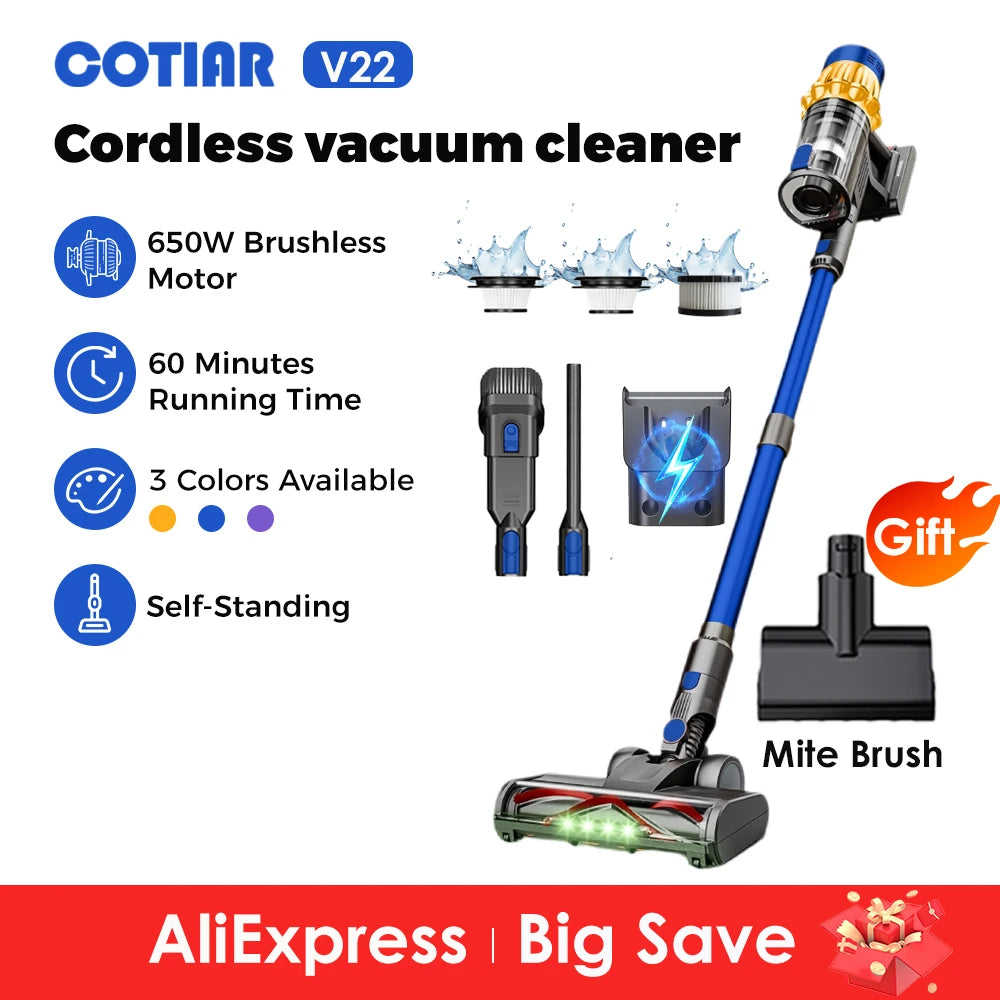 Cotiar V22 Cordless Vacuum Cleaner 650w 55000pa Appliance