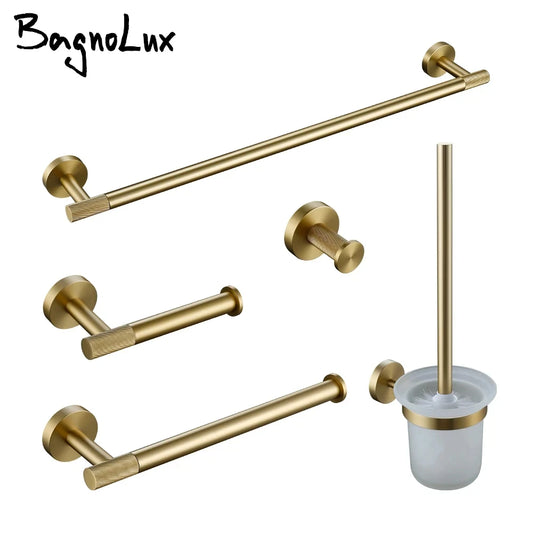 Brushed Gold Towel Rack Knurled Towel Bar Robe