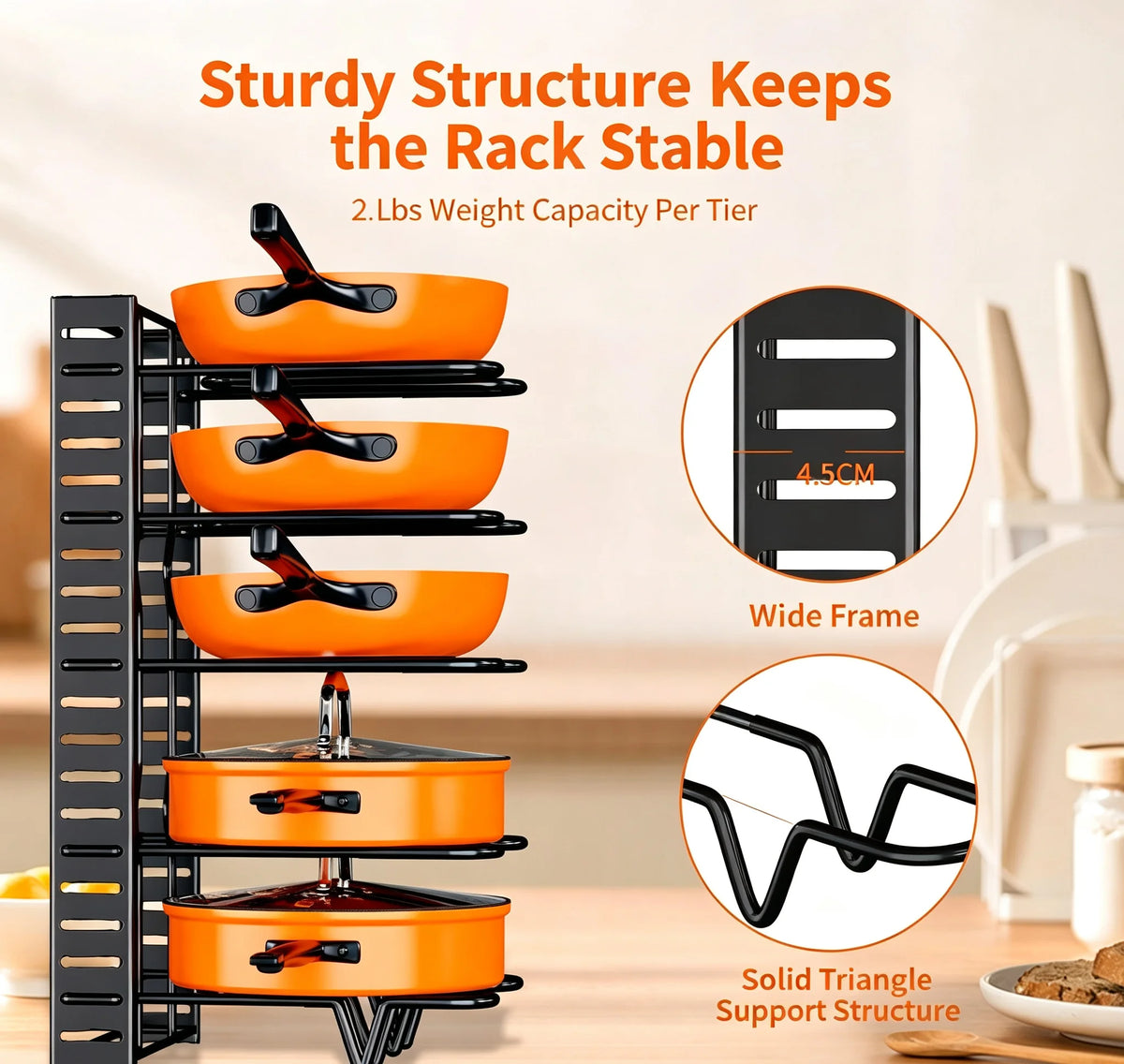 Heavy Duty Metal Tier Cookware Storage Rack Space