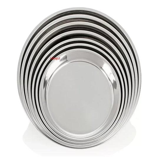 Large Stainless Steel Thick Flat Round Dish Tray