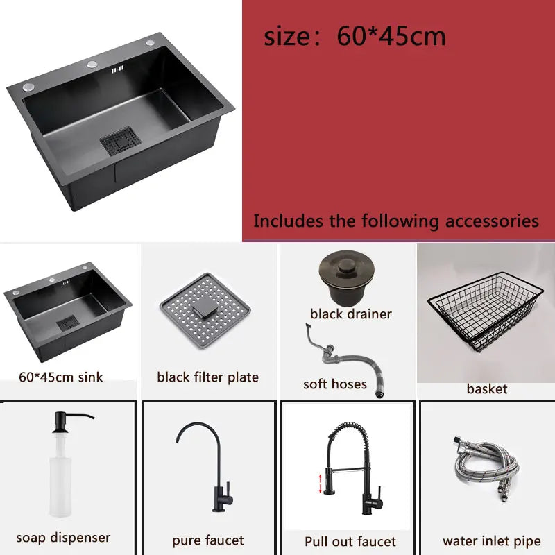 Black Sink 304 Stainless Steel Vegetable Washing Basin