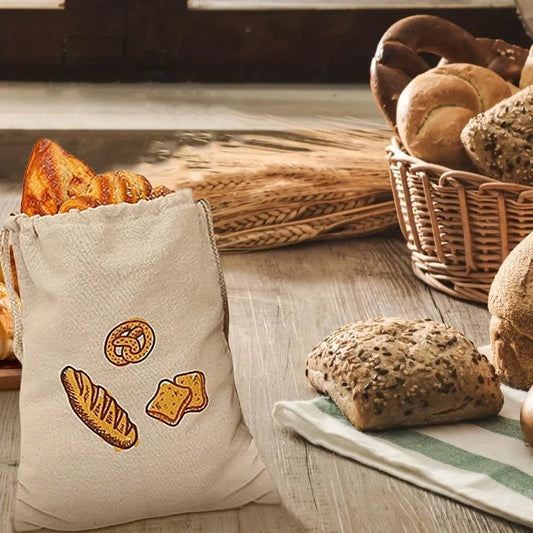 Reusable Linen Drawstring Bread Storage Bag Washable Storage
