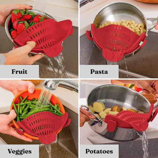 1pc Adjustable Silicone Clip-On Strainer Pots Pans Bowls