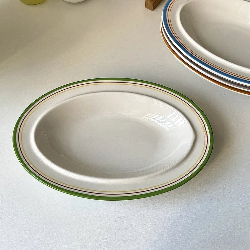 Korean Style Linear Ceramics Dim Sum Dish Pasta