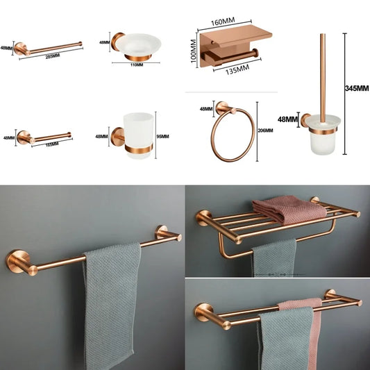 Brushed Rose Gold Stainless Steel Wall-Mounted Bathroom -Towel