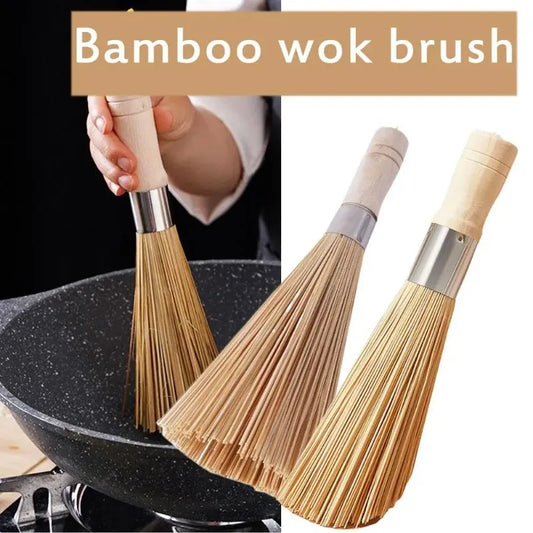 25cm Natural Bamboo Pot Brush Long Handle Wok