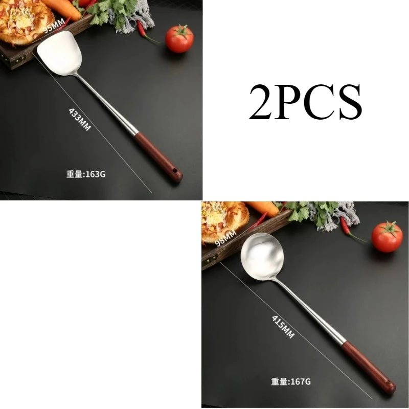 4/2pcs Long Handle Stainless Steel Wok Spatula Slotted