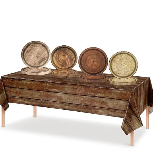 10pcs 7/9 Inch Imitation Wood Grain Disposable Plate