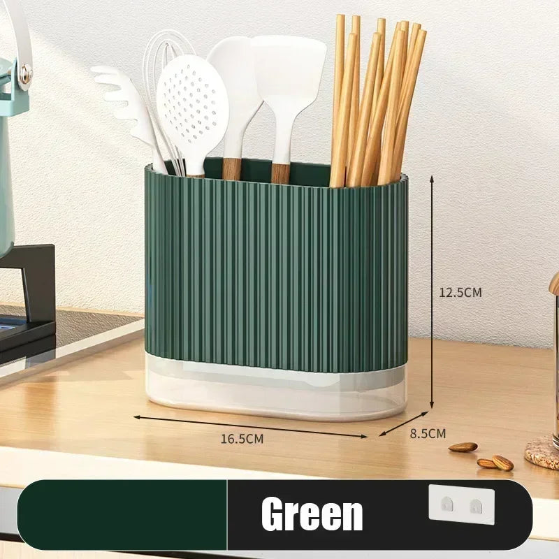 Wall Mount Chopsticks Holder Drain Dry Utensil Organizer