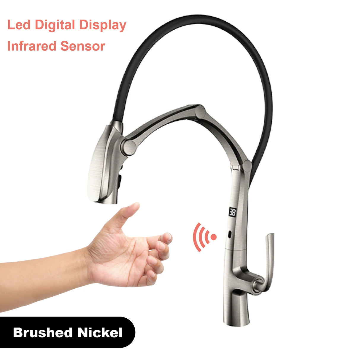 Luxury Gunmetal Brass Faucet Led Display Sensor&Pull-Out