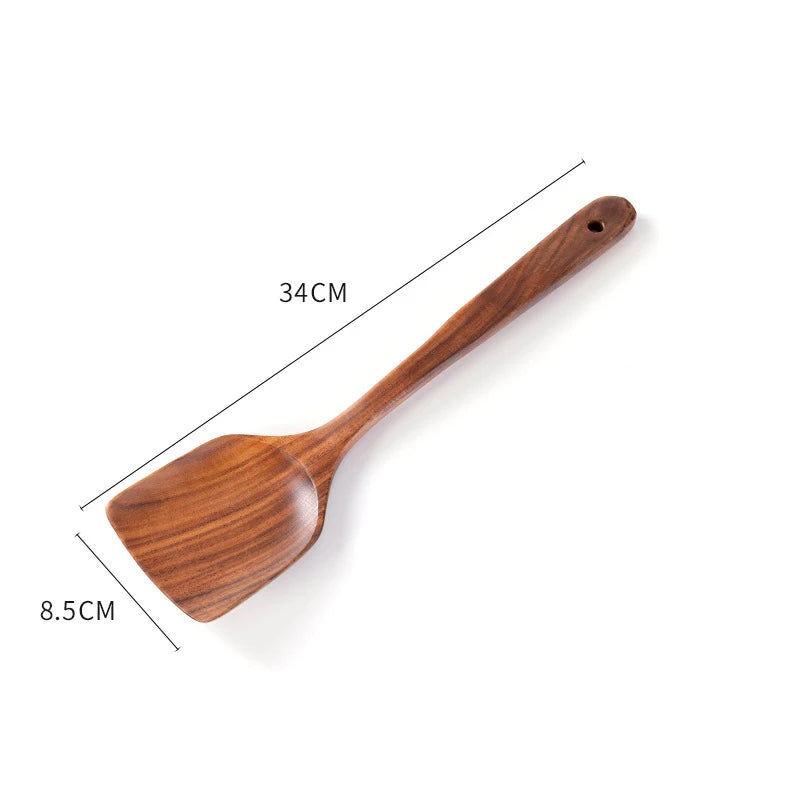 2pcs Wooden Spatula Acacia Wood Long Handle Flat