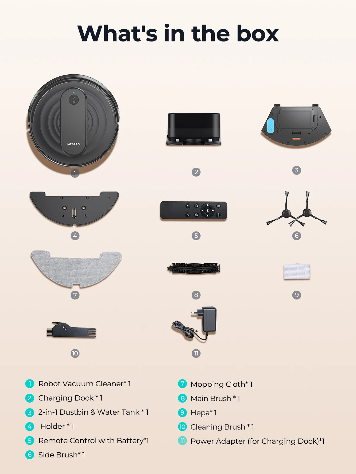 Airzeen R7 Robot Vacuum Mop 3-In-1 Cleaning 4000pa