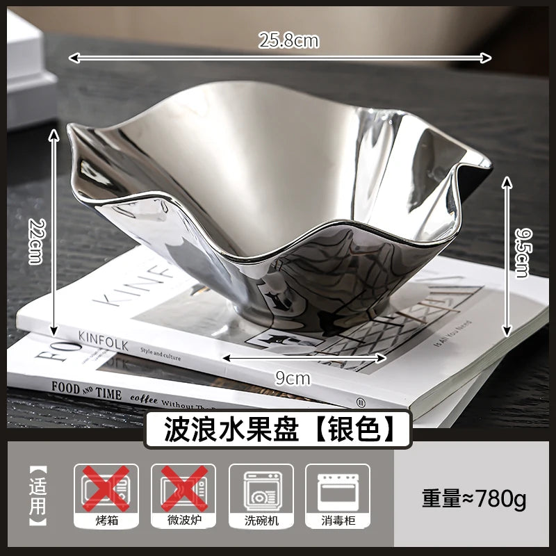 Ceramic Fruit Plate Irregular Folds Tray Desktop Storage