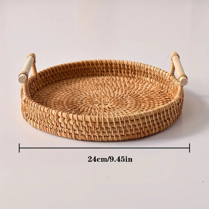 Handwoven Rattan Tray & Food Storage Basket Eco-Friendly