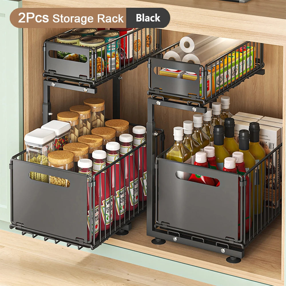 Tier Pull Out Cabinet Organizer Adjustable Storage Rack