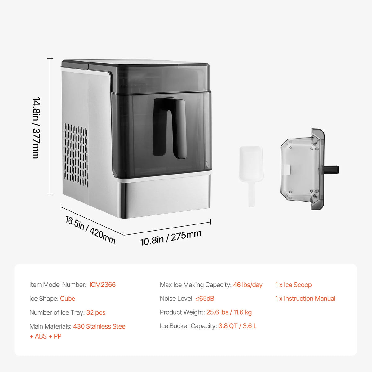 Succebuy Countertop Ice Maker 24/32 Cubes Ready In