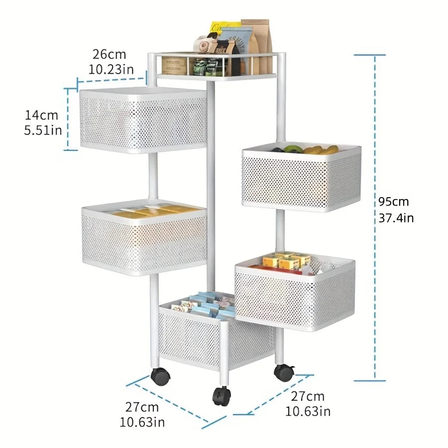Storage Shelf Rotating 5-Tier Metal Fruit Vegetable Basket