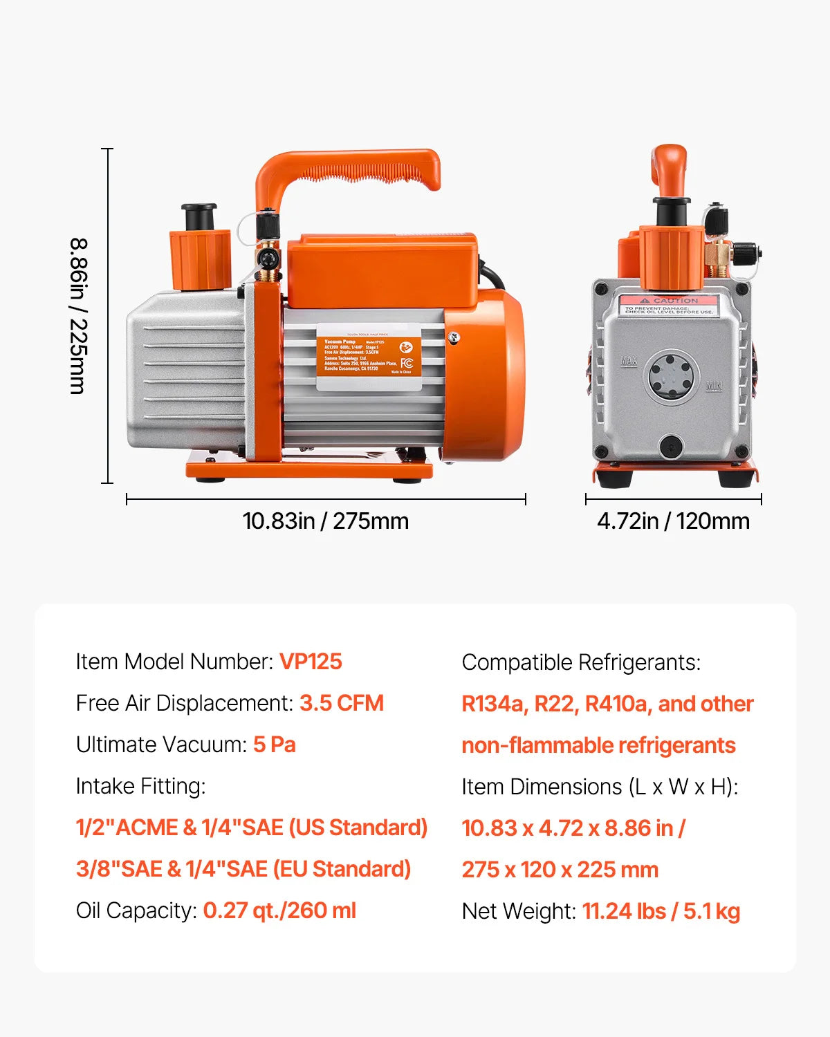 Succebuy Vacuum Pump & Oil Bottle 5cfm/4cfm/5cfm 1-Stage