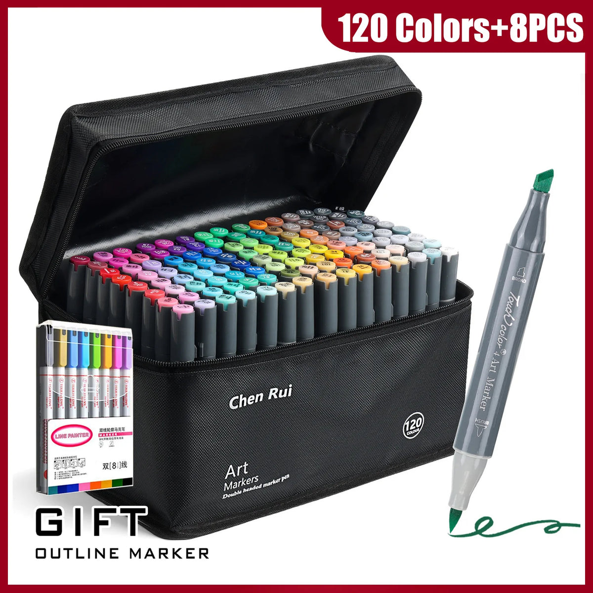 48-180 Colors Dual Tip Brush & Chisel Permanent